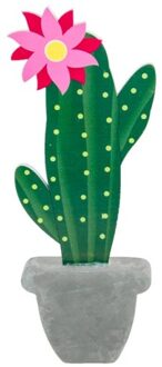 Houten Cactus Decoratie Met Cement Imitatie Voet (20cm) Multikleur - Print