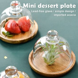 Houten Cake Stand Met Glas Doom Cover Multi-Functionele Serveerschaal Taart Plaat Slakom DEC889