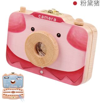 Houten Camera Melktanden Besparen Opbergdoos Kleurrijke Camera Tanden Ya Wu Bescherming Collectebus Lanugo Opslag rood zon English Adhesive papier