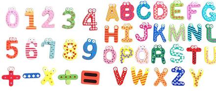 Houten Cartoon Nummers Magneten Alfabet Koelkast Magnetische Letters En Cijfers Speelgoed (Hoofdletters + Cijfers)