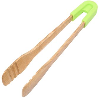 Houten Clip Broodrooster Tang Snack Clip Non-stick Bamboe Voedseltangen Koken Gereedschap Cake Gebak Steak Bbq Tang Grip siliconen plein groen