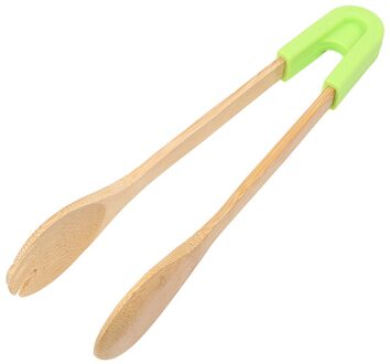 Houten Clip Broodrooster Tang Snack Clip Non-stick Bamboe Voedseltangen Koken Gereedschap Cake Gebak Steak Bbq Tang Grip siliconen ronde groen
