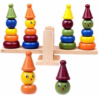 Houten Clown Balans Stack Up Balanceren Speelgoed Stapelen Ring Tower Game Tellen Blokken Puzzel Educatief Speelgoed
