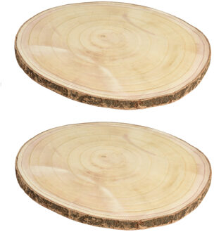 Houten decoratie boomschors boomschijven - 2x stuks - D40 x H2 cm - Hobby materiaal - Kaarsenbord