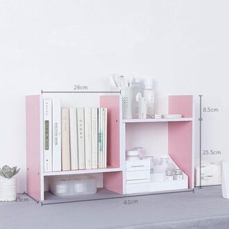 Houten Desktop Boekenplank Bureau Organizer Abjustable Boek Tijdschrift Stand Plank Rack Boekenkast Studenten Briefpapier Opslag Houder Roze