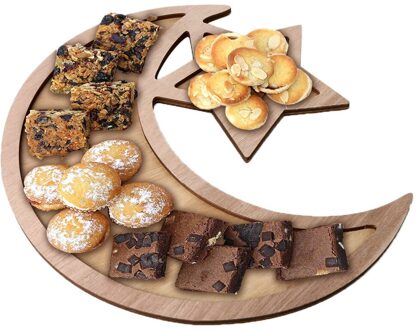 Houten Dessert Lade Artistieke Eid Mubarak Party Serving Servies Lade Display Decoratie Ramadan Home Decor Dessert Lade #6