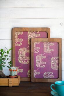 Houten Dienblad Set 2 Stuks-Olifant Patroon