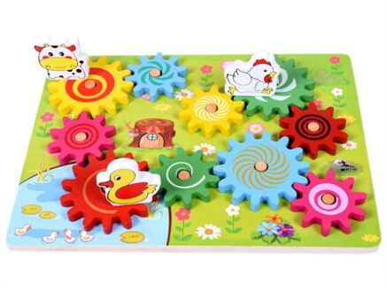 Houten Dier Gear Spel Combinatie Roterende Gearwheel Kinderen Educatief Speelgoed hand-oog Interactie Kids Fun Puzzel Speelgoed