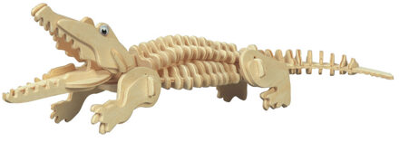 Houten dieren 3D puzzel krokodil - Speelgoed bouwpakket - 23 x 18,5 x 0,3 cm Bruin