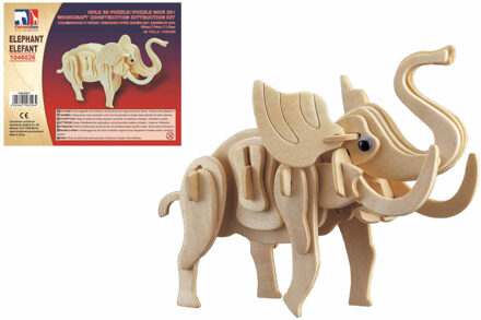 Houten dieren 3d puzzel olifant bouwpakket 20 cm - 3D puzzels