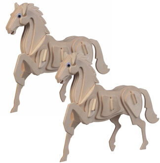 Houten dieren 3D puzzel Paard - 2x - 20 cm - Speelgoed bouwpakket