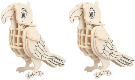 Houten dieren 3D puzzel papegaai - 2x stuks - Speelgoed bouwpakket - 23 x 18,5 x 0,3 cm - vogels