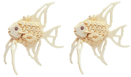 Houten dieren 3D puzzel vis - 2x stuks - Speelgoed bouwpakket - 23 x 18,5 x 0,3 cm - vissen