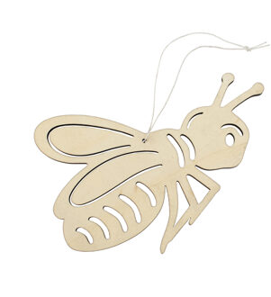 Houten dieren decoratie hanger van een honingbij van 12 x 17 cm Beige
