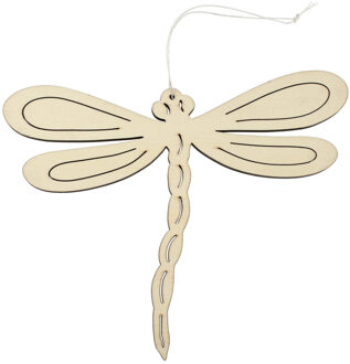 Houten dieren decoratie hanger van een libelle van 17 x 21 cm Beige