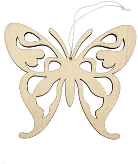 Houten dieren decoratie hanger van een vlinder van 16 x 14 cm Beige