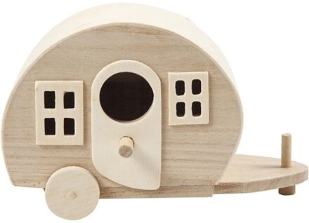 Houten diy caravan om te versieren 18 cm - Hobbydecoratieobject Bruin