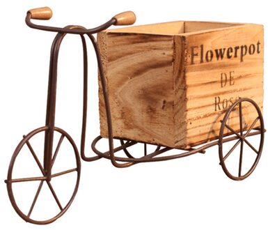 Houten Driewieler Model Bloempot Smeedijzeren Fiets Bloem Stand Indoor Opbergrek Thuis Tuin Desktop Decor Ambachten