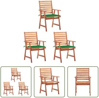 Houten Eetstoelenset 3 stuks - 56x62x92 cm - Groen kussen