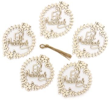 Houten Eid Mubarak Krans Opknoping Hanger Plaque Ornament Diy Moslim Ramadan Islam Home Party Decoratie