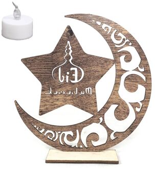 Houten Eid Mubarak Moslim Ramadan Moon Star Plaat Hanger Met Led Licht Ornament Home Decor Diy