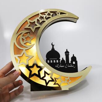 Houten Eid Mubarak Spiegel Gouden Maan Kasteel Hollow Letters Met Led-verlichting Eettafel Decoratie