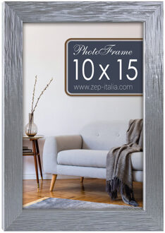 Houten fotolijst zilver geschikt voor een foto van 10 x 15 cm - Fotolijsten Zilverkleurig