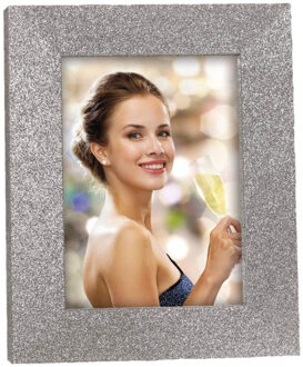 Houten fotolijstje zilver met glitters geschikt voor een foto van 13 x 18 cm - Fotolijsten Zilverkleurig