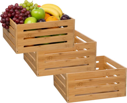 Houten Fruitkisten - 3x - met open structuur - bruin - L31 x B31 x H15 cm - Decoratief - Praktisch