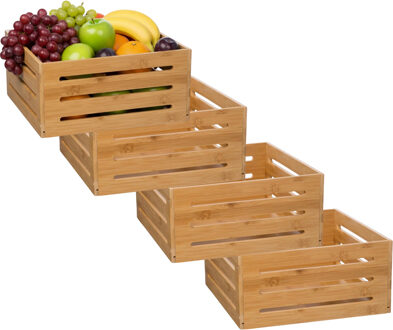 Houten Fruitkisten - 4x - met open structuur - bruin - L31 x B31 x H15 cm - Decoratief - Praktisch