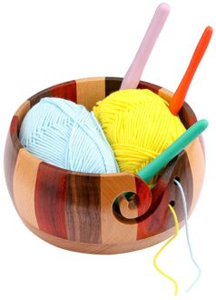 Houten Garen Kom Handgemaakte Gaten Kom Voor Breien Garen Storage Craft Gehaakte Kit Organizer Breien Garen Houder Vrouwen