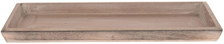 Houten greywash kaarsenplateau onderzet bord/kaarsonderzetter 39 x 15 cm - Kaarsenplateaus Bruin