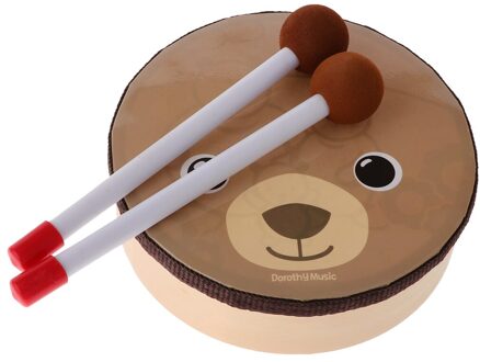 Houten Hand Drum Met Kloppers, Cartoon Beer Patroon Gedrukt Voor Kids Baby