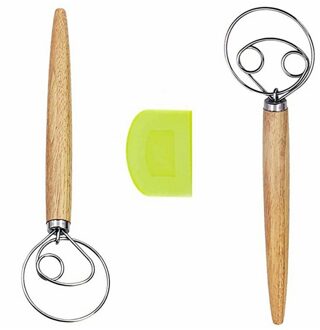 Houten Handvat Deeg Mixer Set Zelfklevende Tas Verpakking Single Eye Coil Handleiding Meel Mixer Handleiding Bakken Tools Garde 9 duim