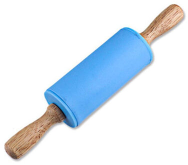 Houten Handvat Deegroller Kinderen Diy Deeg Roll Gebak Siliconen Rollers Keuken Accessoires Tool Voor Noedels Koken Bakken lucht blauw