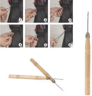 Houten Handvat Haak Naald Pruik Haarverlenging Threader Trekken Breinaalden Weave Naaien Gereedschap