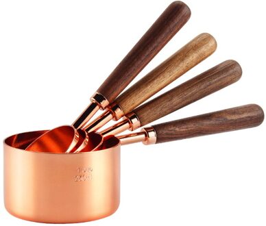 Houten Handvat Maatlepel Cup Rose Gold Rvs Schaal Scoop Set Keuken Bakken Meetinstrument 4stk Cup