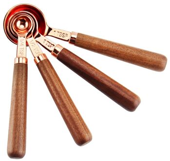 Houten Handvat Maatlepel Cup Rose Gold Rvs Schaal Scoop Set Keuken Bakken Meetinstrument 4stk lepel