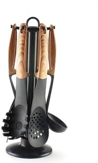 Houten Handvat Nylon Keukengerei 7 Stuk Met Stand Koken Gereedschap Levert Gadgets