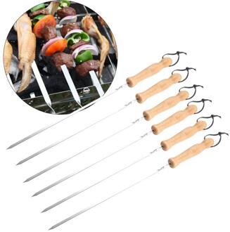 Houten Handvat Roestvrij Staal Barbecue Teken Set 40 Cm Outdoor Barbecue Naald Multifunctionele Barbecue Vork Spies Barbecue Tool