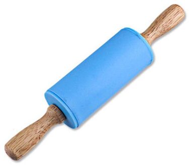Houten Handvat Siliconen Rollen Rolling Pin Kid Keuken Koken Bakken Tool Met Plastic Handvat Gebak Gereedschap lucht blauw