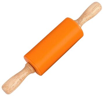 Houten Handvat Siliconen Rollen Rolling Pin Kid Keuken Koken Bakken Tool Met Plastic Handvat Gebak Gereedschap Oranje