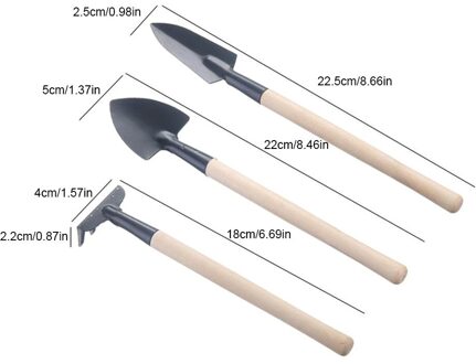 Houten Handvat Tuingereedschap Tuingereedschap Schop Spade Hark 3 Stuk Set Mini Draagbare Tuinieren Tool Metal Tuin Bodem