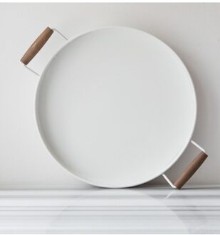 Houten Handvat Wit Metalen Ronde Land Service Emaille Lade Plaat 36,5 Cm