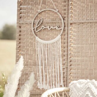 Houten Hangdecoratie Love met Macrame Multikleur - Print