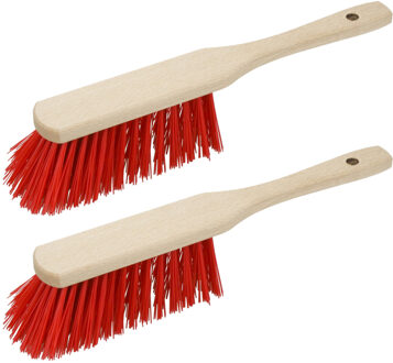 Houten harde stoffer/handveger - 2x - rood - 30 cm - voor buiten