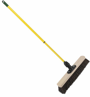 Houten harde straatbezem/buitenbezem Arenga 40 cm met metalen telescoopsteel geel 80 - 130 cm - Bezem Multikleur