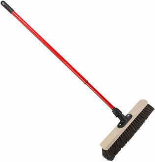 Houten harde straatbezem/buitenbezem Arenga 40 cm met metalen telescoopsteel rood 80 - 130 cm - Bezem Multikleur