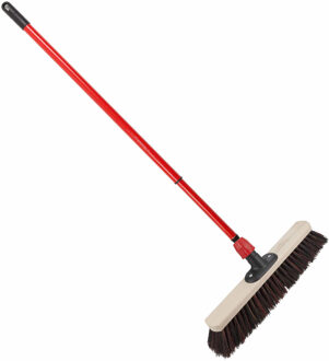 Houten harde straatbezem/buitenbezem Arenga 40 cm met metalen telescoopsteel rood 80 - 130 cm