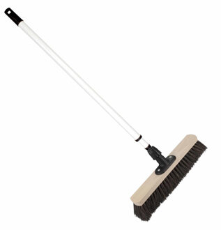 Houten harde straatbezem/buitenbezem Arenga 40 cm met metalen telescoopsteel wit 80 - 130 cm - Bezem Multikleur